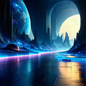 Futuristic (digital:1.11) Workspace With Futuristic Scene,
