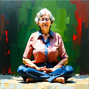 Lifestyle Acrylic Painting: Senior adult enjoying meditation