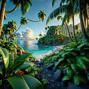 Nature Blender Artwork: Tropical Plants In Coastal Environment With Image, There