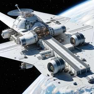 A Large White Spacecraft Is Docked At A Space Station