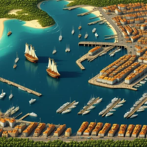 Urban Isometric Design: Aerial view of harbor district