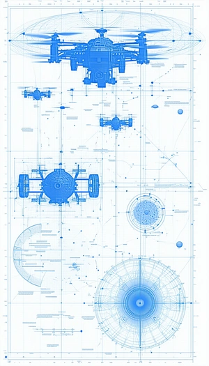 blueprint spacecraft, featuring large circle