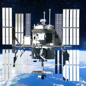 A Space Shuttle With A Large Satellite On Top Of It, Flying Through The Sky