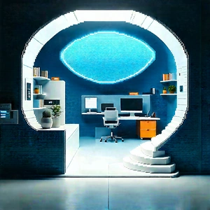 (futuristic:1.23) tech startup office