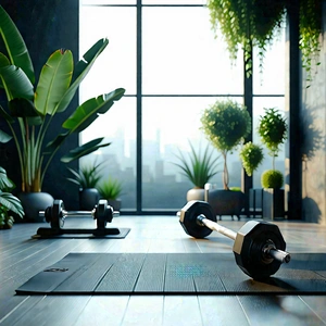 Lifestyle Technical Illustration: Wellness scene with fitness equipment