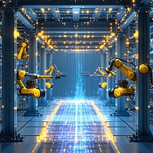 In The Image, There Is A Factory With A Large Number Of Robots Working Together