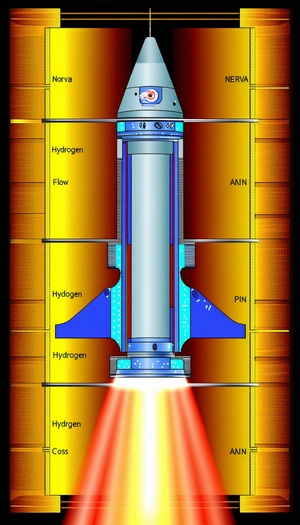 A Rocket Is Shown In A Diagram, With The Words "hydrogen" And "flow" Written Above It