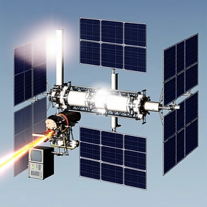A Spacecraft Is Shown In A Computer-generated Image, With A Large Solar Panel On The Side