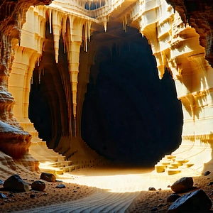Nature Geometric Design: Cave Entrance In Dry Season With Cave Large