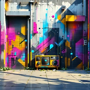 Urban Low Poly: Urban Street Art Viewing Scene With Yellow Black