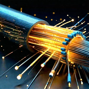 Close-up Of Fiber Optic Cables With Close-up Wire