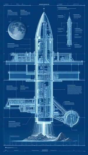 A Large Blue Spacecraft Is Shown In A Diagram, With Various Parts Labeled
