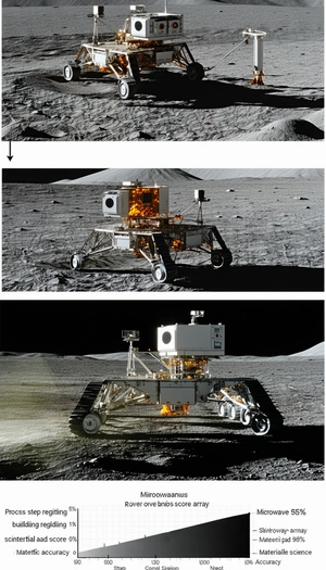 The Image Is A Split-screen View Of A Robotic Vehicle On The Moon