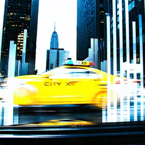 Urban Professional Photography: (city:1.21) Taxi In Financial District With Yellow Taxi