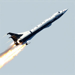 A Rocket Is Flying Through The Sky, Leaving A Trail Of Smoke Behind It