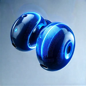 Wireless Earbuds With Data Visualization With Blue, Glowing,