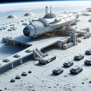 A Large Spacecraft Is Docked At A Space Station