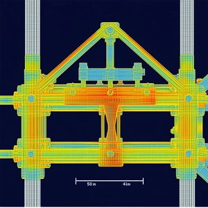 The Image Is A 3d Model Of A Large Metal Structure, Possibly A Bridge Or A Building