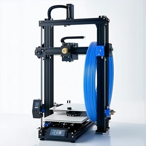 A 3d Printer Is Shown In The Image, With A Blue Plastic Spool Of Filament On The Front