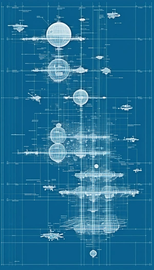 A Blue Drawing Of A Space Ship Is Displayed
