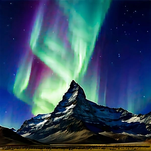Nature Etching: Northern Lights Over Mountain Peak With Majestic Mountain