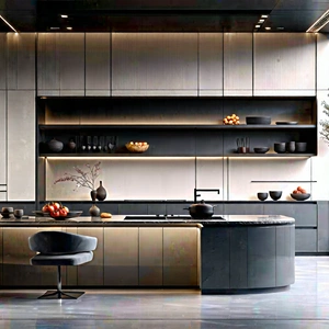 Lifestyle Landscape Photography: Modern Kitchen With Minimalist Decor With Large, Modern