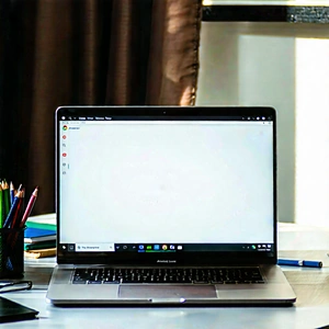 Tech Tilt-shift Photography: Laptop With Streaming Content With Laptop Computer