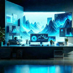 Futuristic (digital:1.14) Workspace With Image, There