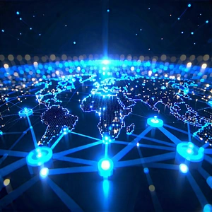 Tech Commercial Photography: Blockchain Network Visualization With Blue White