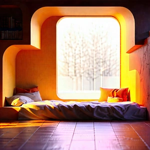 Lifestyle Minimalist Design: Reading Nook With Warm (lighting:1.14) With Cozy Bedroom