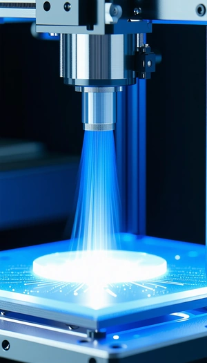 A Blue Laser Beam That Is Focused On A White Surface