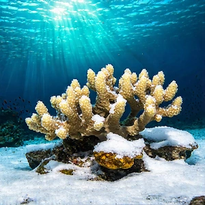 Nature Diagram Style: Coral Reef In Winter Snow With Beautiful Coral