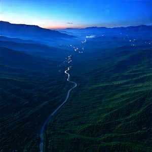 Nature Aerial Photography: Valley During Blue Hour With Beautiful Aerial