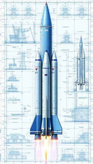 A Space Shuttle Is Shown In A Blue And White Drawing