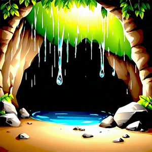 Nature Gouache Painting: Cave Entrance In Rainy Season With Image, There
