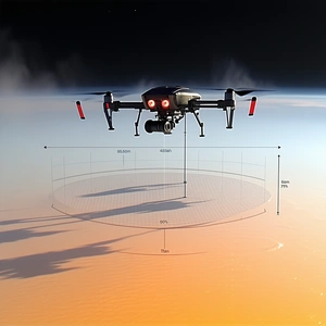A Drone Is Flying In The Air, With A Circle On The Ground Below It