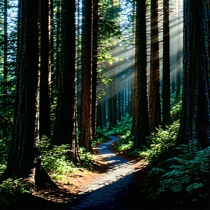 Nature Graphic Design: Path Through Redwood (forest:1.24) With Forest Path