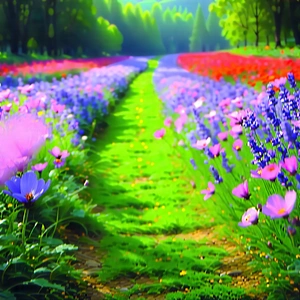 Nature Long Exposure Photography: Path Through Flowering Meadow With Beautiful, Colorful