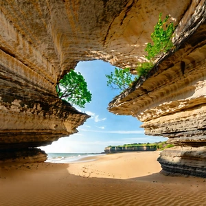 Nature Drone Photography: Natural Arch In Dry Season With Beautiful Beach