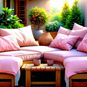 Lifestyle 3d Render: Balcony Garden With Comfortable Textiles With Image, There