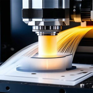 A Machine Is Cutting A Piece Of Plastic With A Laser