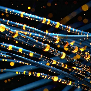 Close-up Of Fiber Optic Cables With Blue Yellow