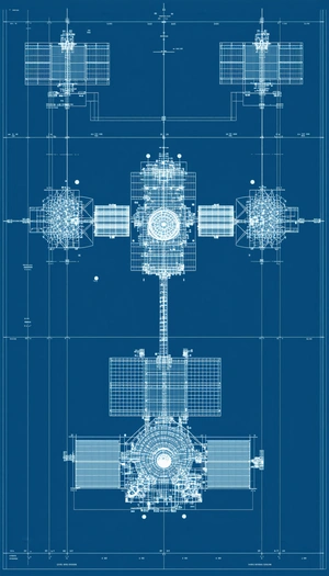 A Blue Drawing Of A Space Station Is Displayed