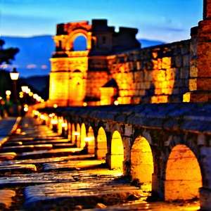 Urban Macro Photography: Historic monument with city lights