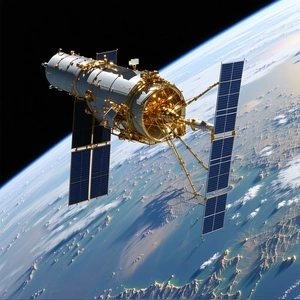 A Spacecraft With A Large Satellite Dish On Top Of It