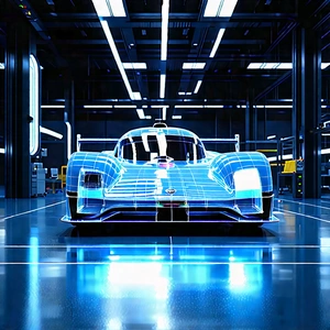 Automotive Technology In Manufacturing Facility With Blue Sports