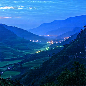 Nature Minimalist Design: Valley During Blue Hour With Beautiful Nighttime
