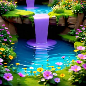 Nature Cinema 4d: Waterfall Pool Surrounded By Wildflowers With Beautiful Garden
