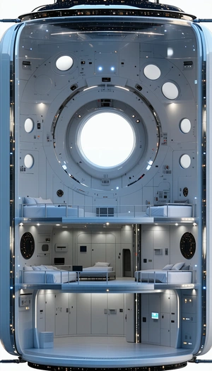 A Futuristic Space Station With A Large, Round Window In The Center