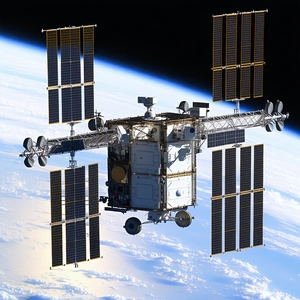 A Space Shuttle With A Large Number Of Solar Panels On Its Side